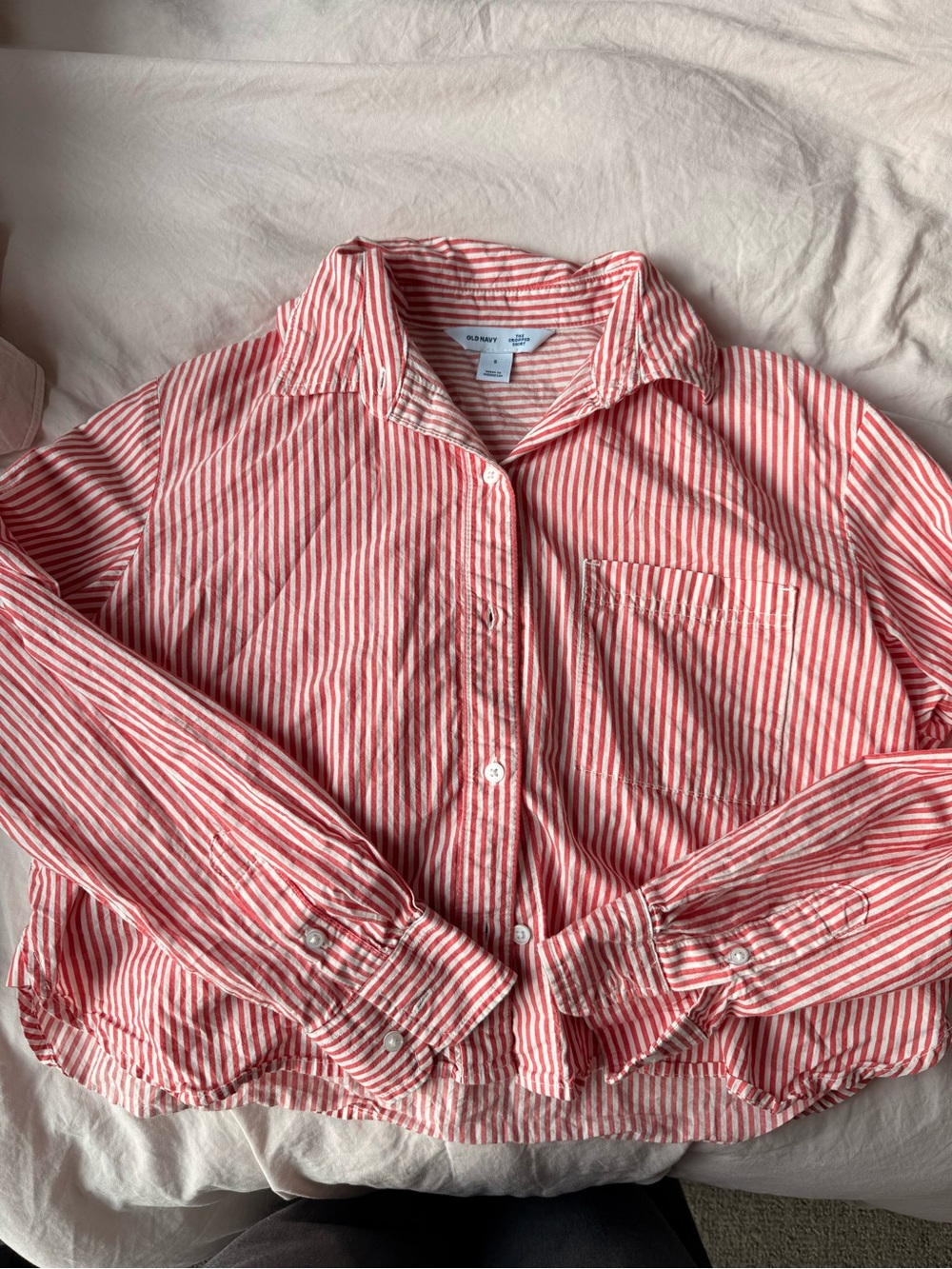 Old Navy Red and White Striped Button-Down Shirt